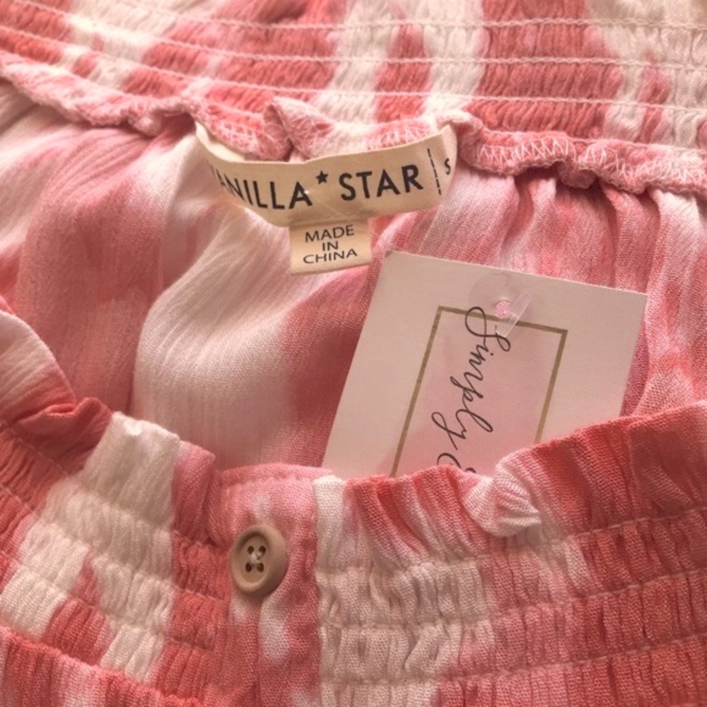 🔴 4/$15 Boutique coral & white tie dye crepey off-shoulder blouson top sz S NWT - Picture 13 of 15